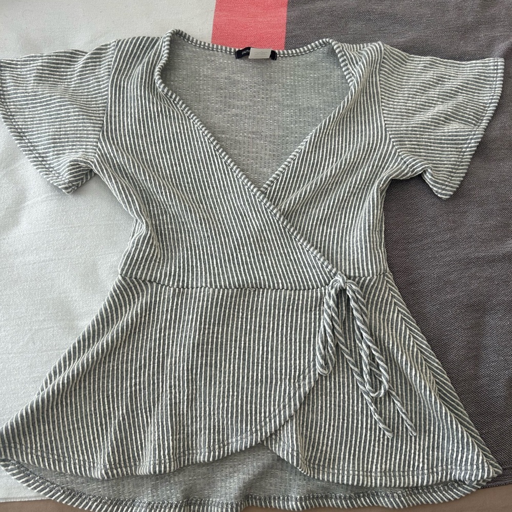 Striped Gray Wrap Top